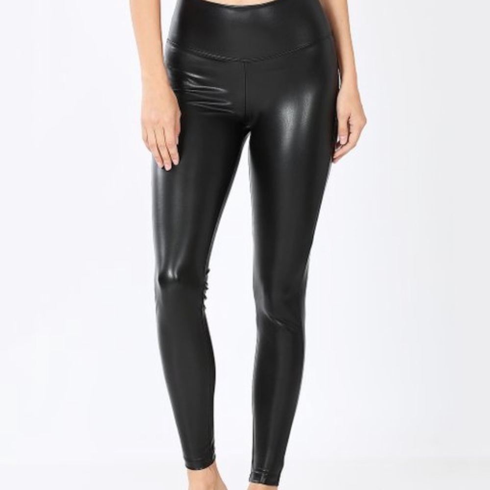 Black faux leather pants-NEVER WORN!!